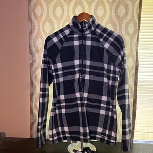 Eddie Bauer Women's Fleece Quarter Zip Pullover Plaid Blue White Size M
